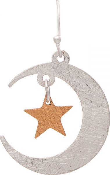 Two Tone Crescent Moon w/ Star Earrings