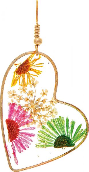 Gold Heart Flower Mosaic Earrings