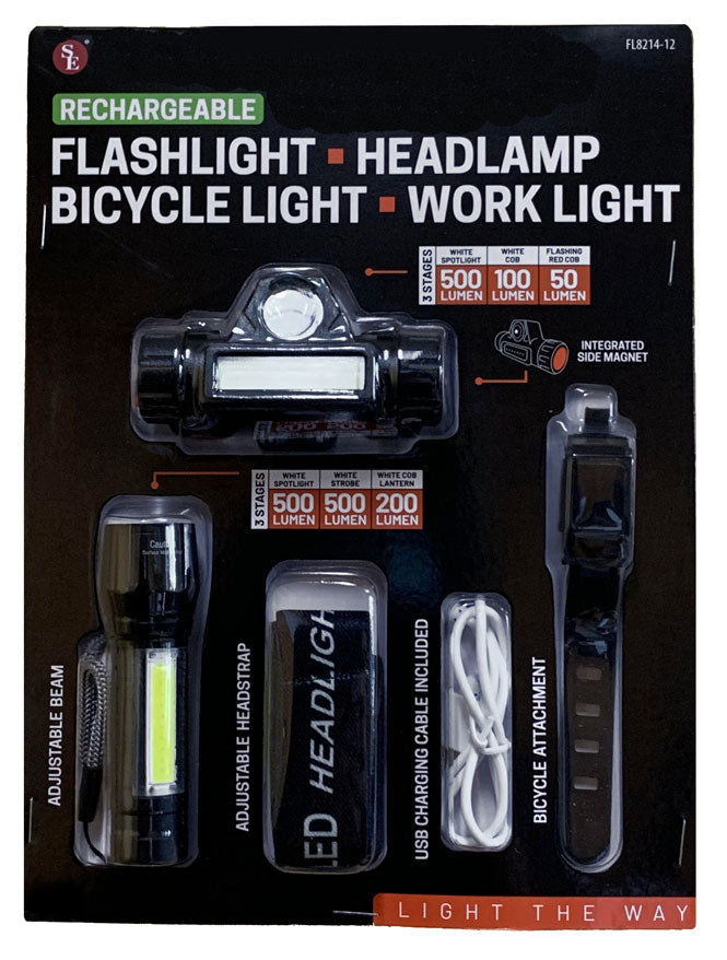 3-In-1 Rechargeable Head Lamp &amp; Flashlight
