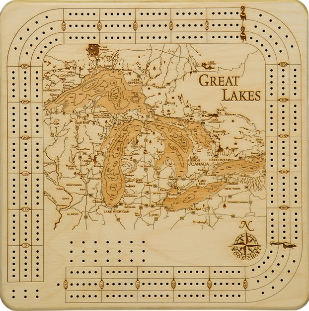 Great Lakes Wood Chart Cribbage Board