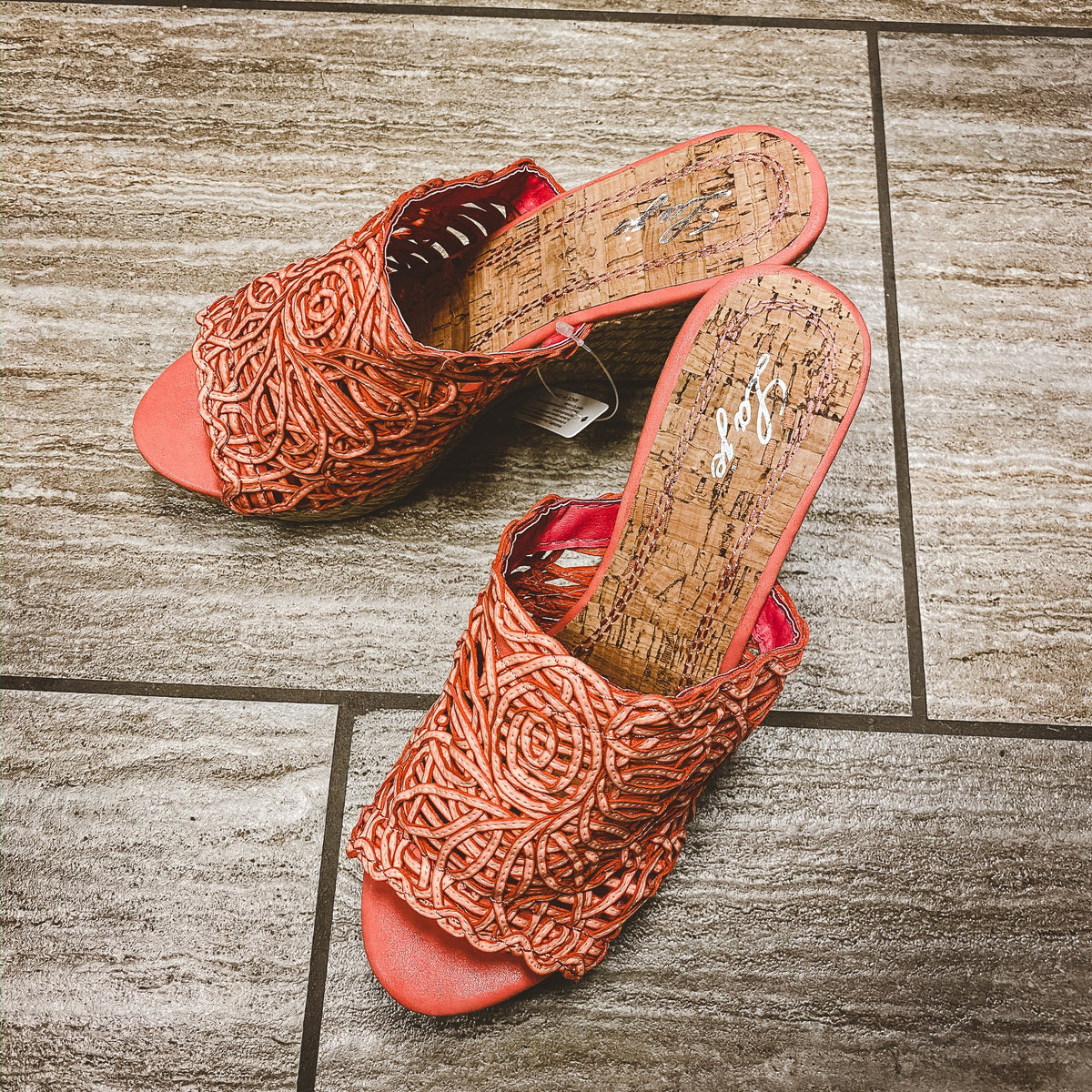 39 Coral Woven Wedge