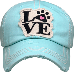 Aqua Love Paw Distressed Cap