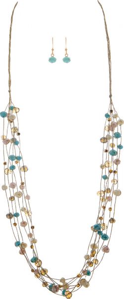 Light Multi-Colored Beads On Threaded Necklace Set