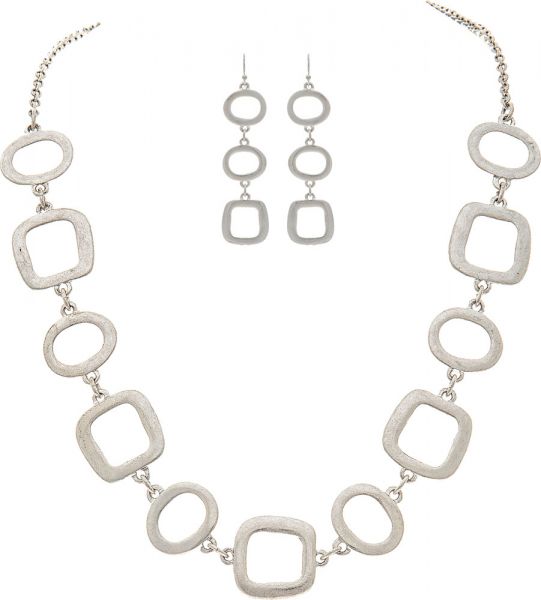 Silver Squares &amp; Circles Chain Necklace