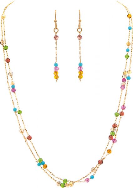 Gold/Multi Colored Tiny Bead Necklace Set