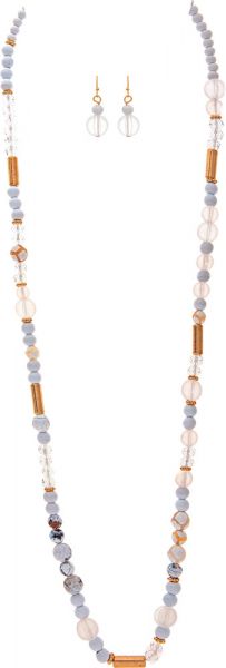 Gold/White/Grey Multi-Beaded Long Necklace Set