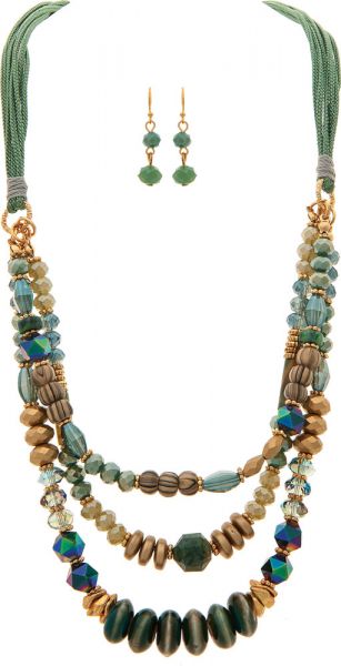 Gold/Green Ceramic Glass Layer Necklace Set