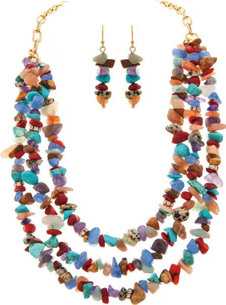 Gold Chunky Stone Chip Layer Necklace Set