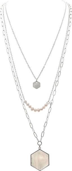 Silver Layered Pearl &amp; MOP Necklace Set