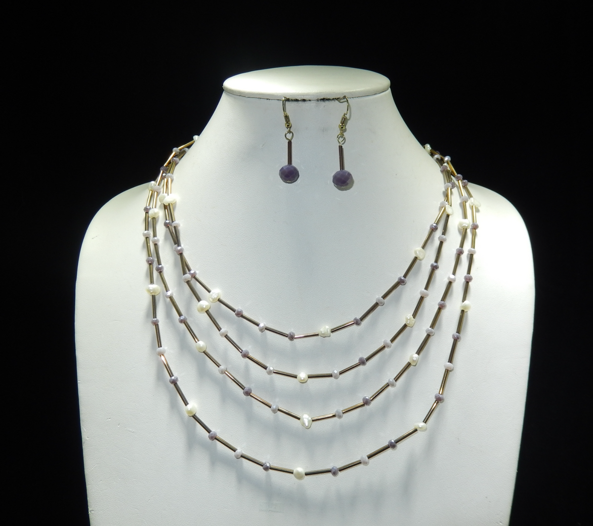 Purple Bead w/ Pearl Necklace Set