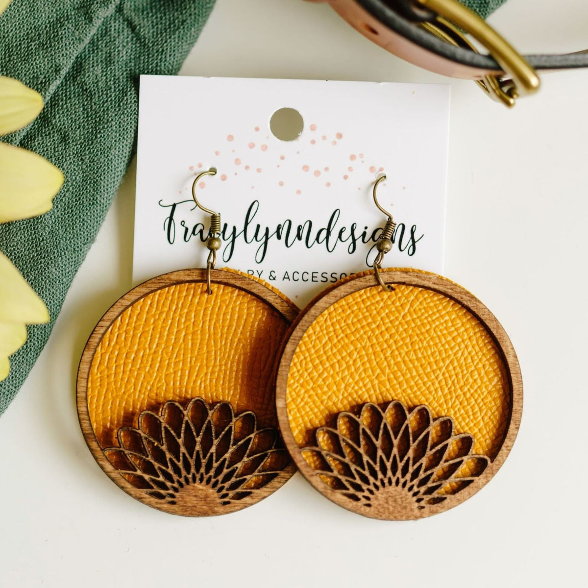 Wooden Sun Floral Earrings