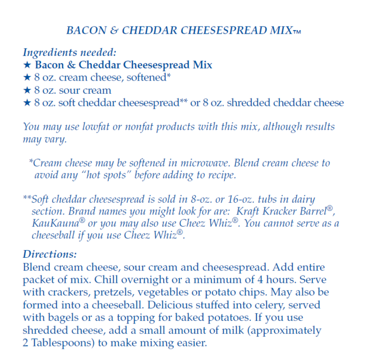 Bacon &amp; Cheddar Cheesespread Mix