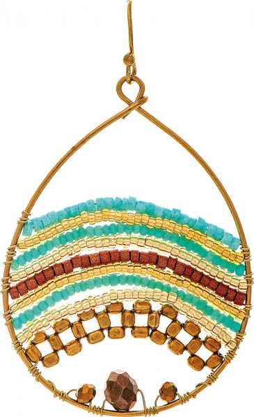 Gold Aqua Bead Row Teardrop Earrings