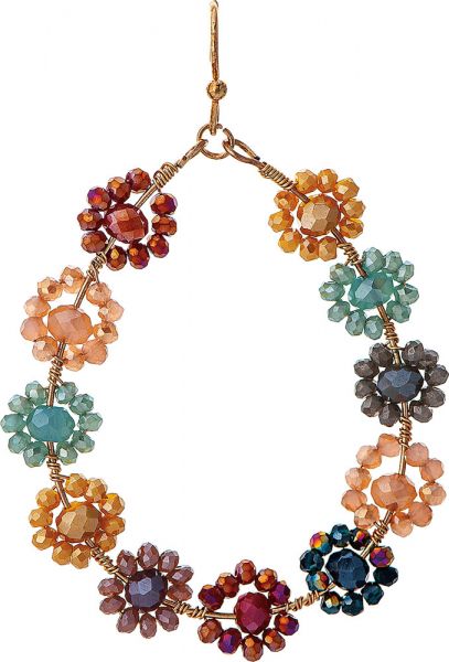 Gold Multi Flower Beads Teardrop Earrings