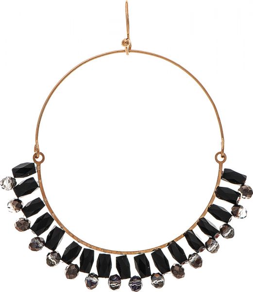Gold Black Glass Bead Fringed Earrings