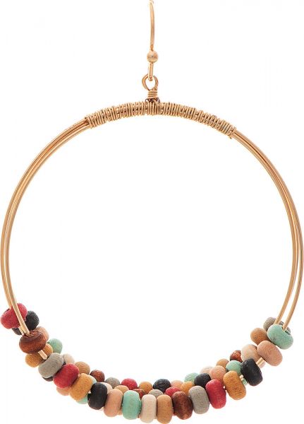 Gold Multi Color Wood Bead Circle Earrings