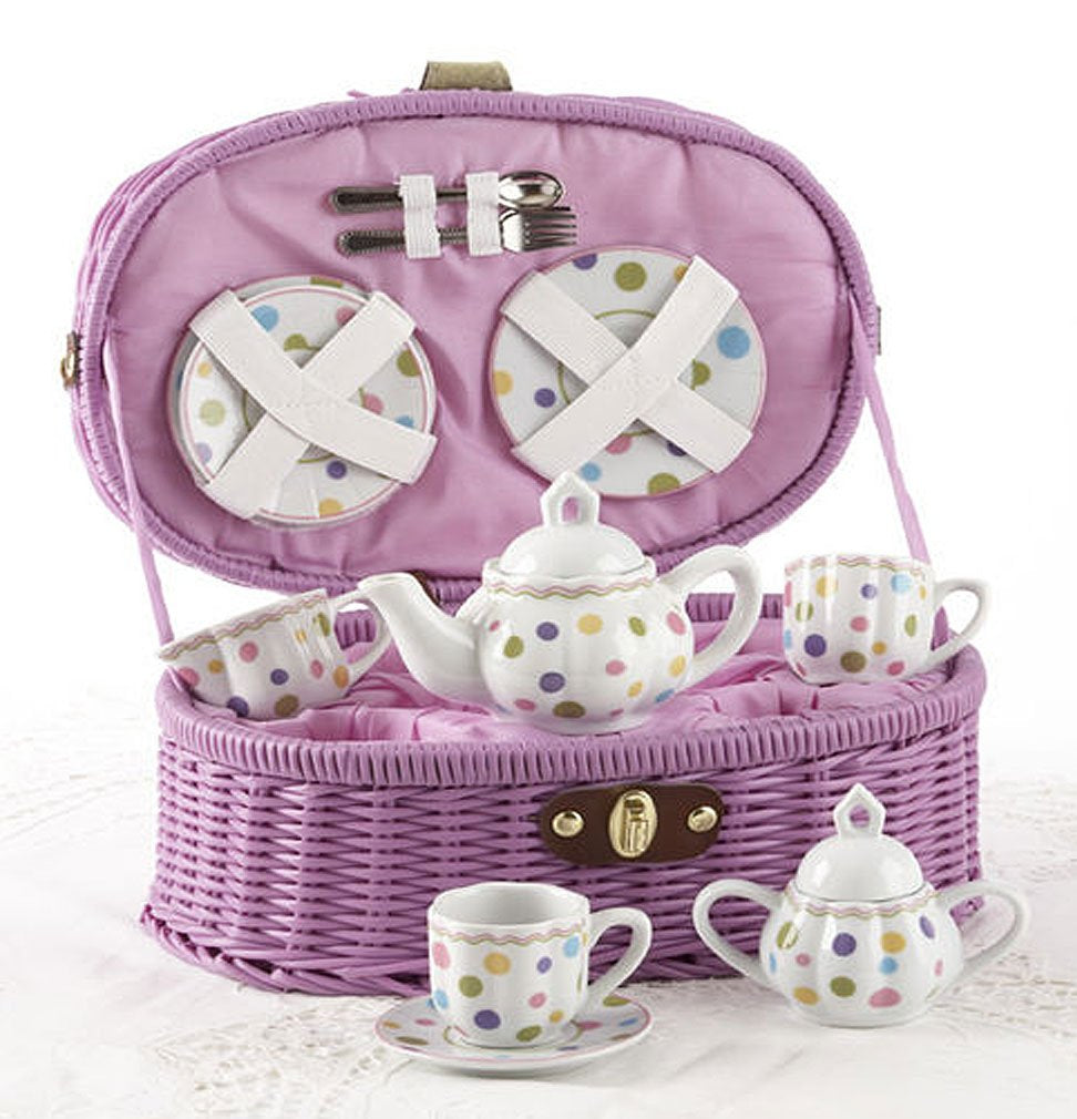Basket w/ Porcelain Tea Set