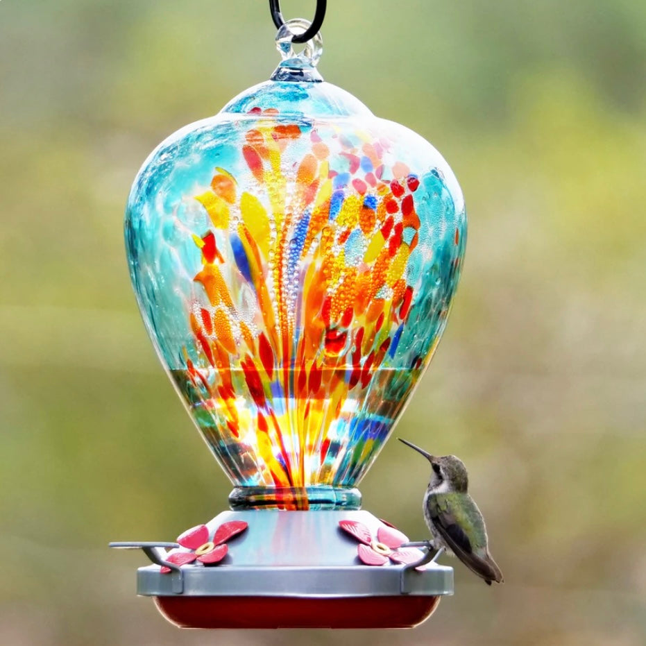 9&quot; Glass &amp; Metal Hummingbird Feeder