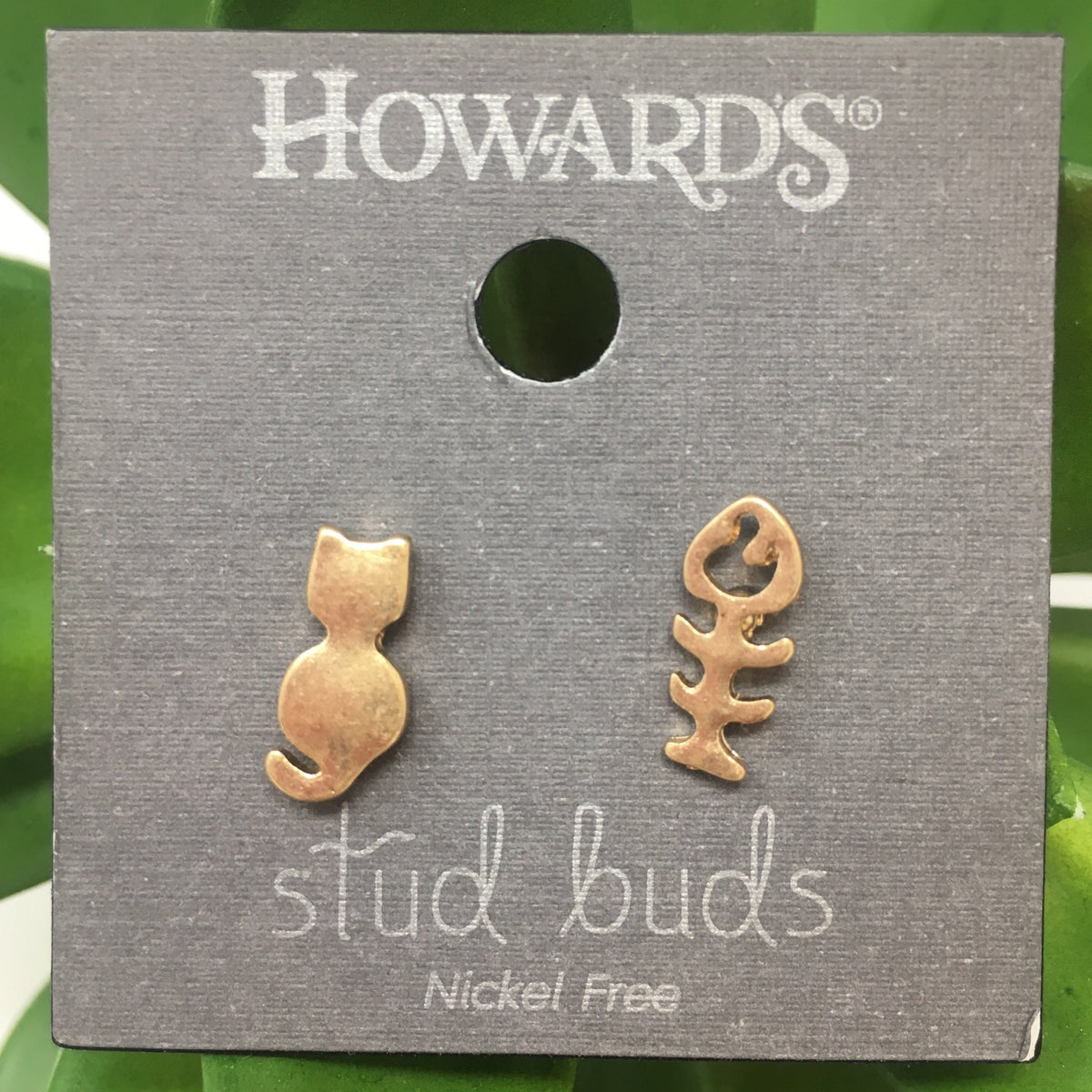 Kitty &amp; Fish Bone Stud Bud Earrings