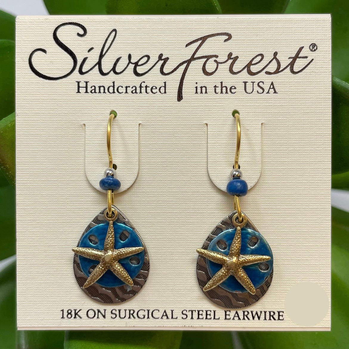 Starfish w/ Blue Sand Dollar Textured Tear Earrings
