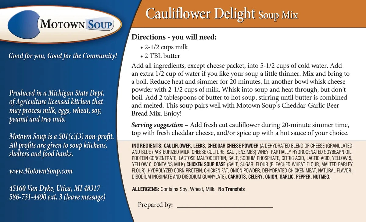 Motown Cauliflower Delight Soup Mix