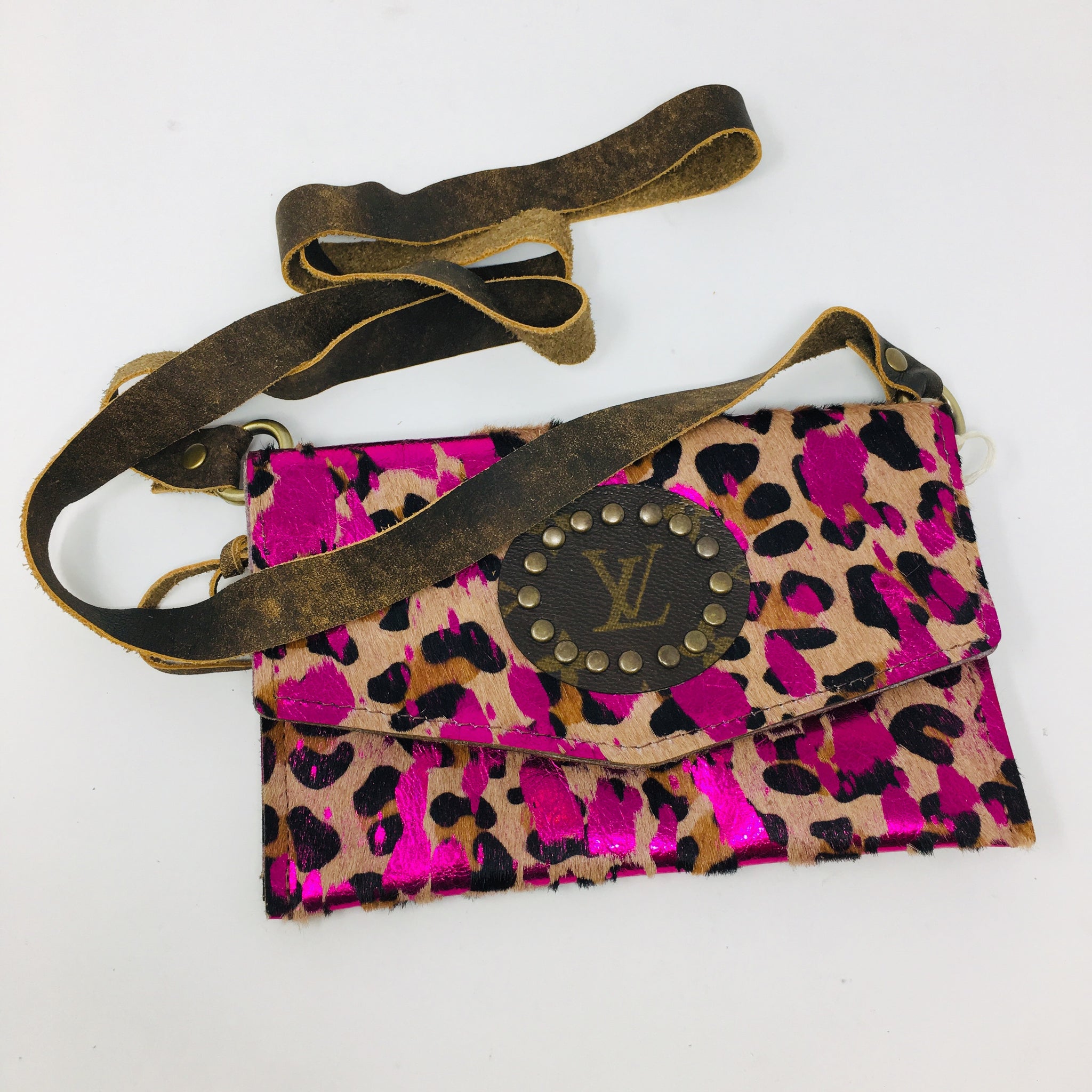 Repurposed LV Leopard clutch bag purse