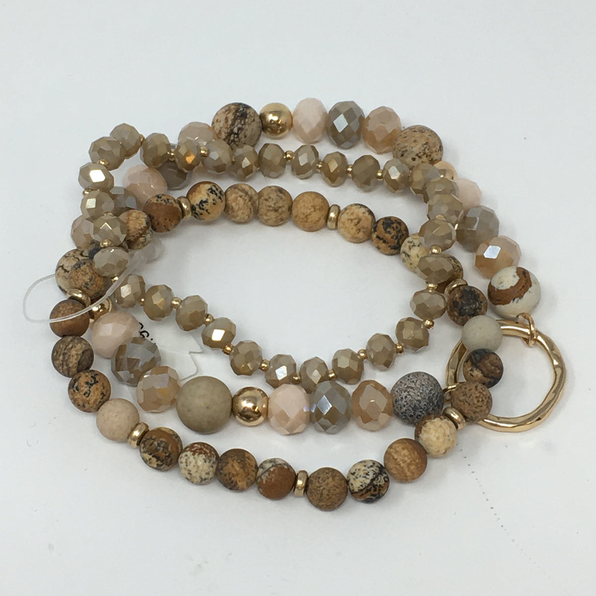 Crystal &amp; Stone Beaded Circle Bracelet Set