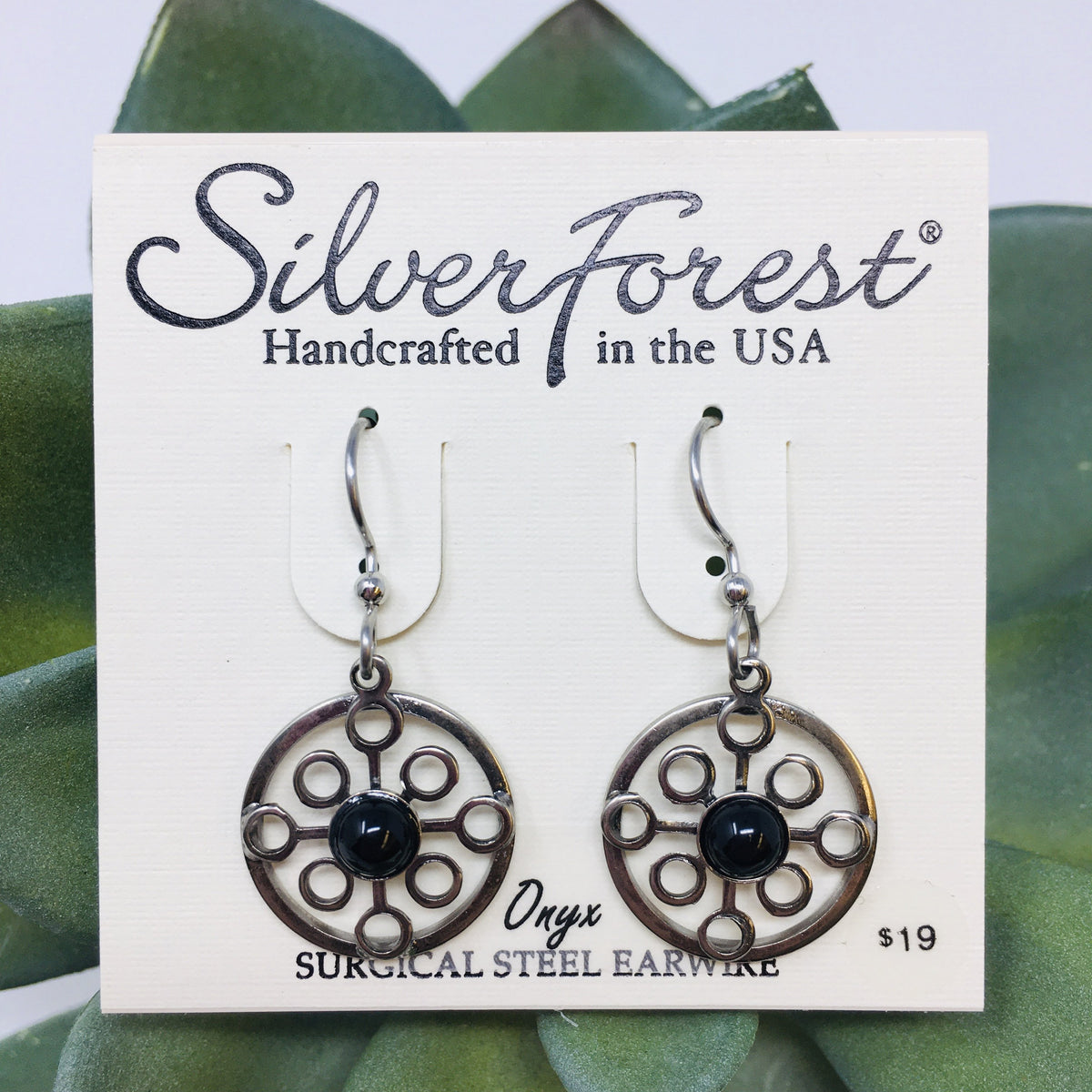 Open Circle Pattern on Circle w/ Round Center Stone Earrings