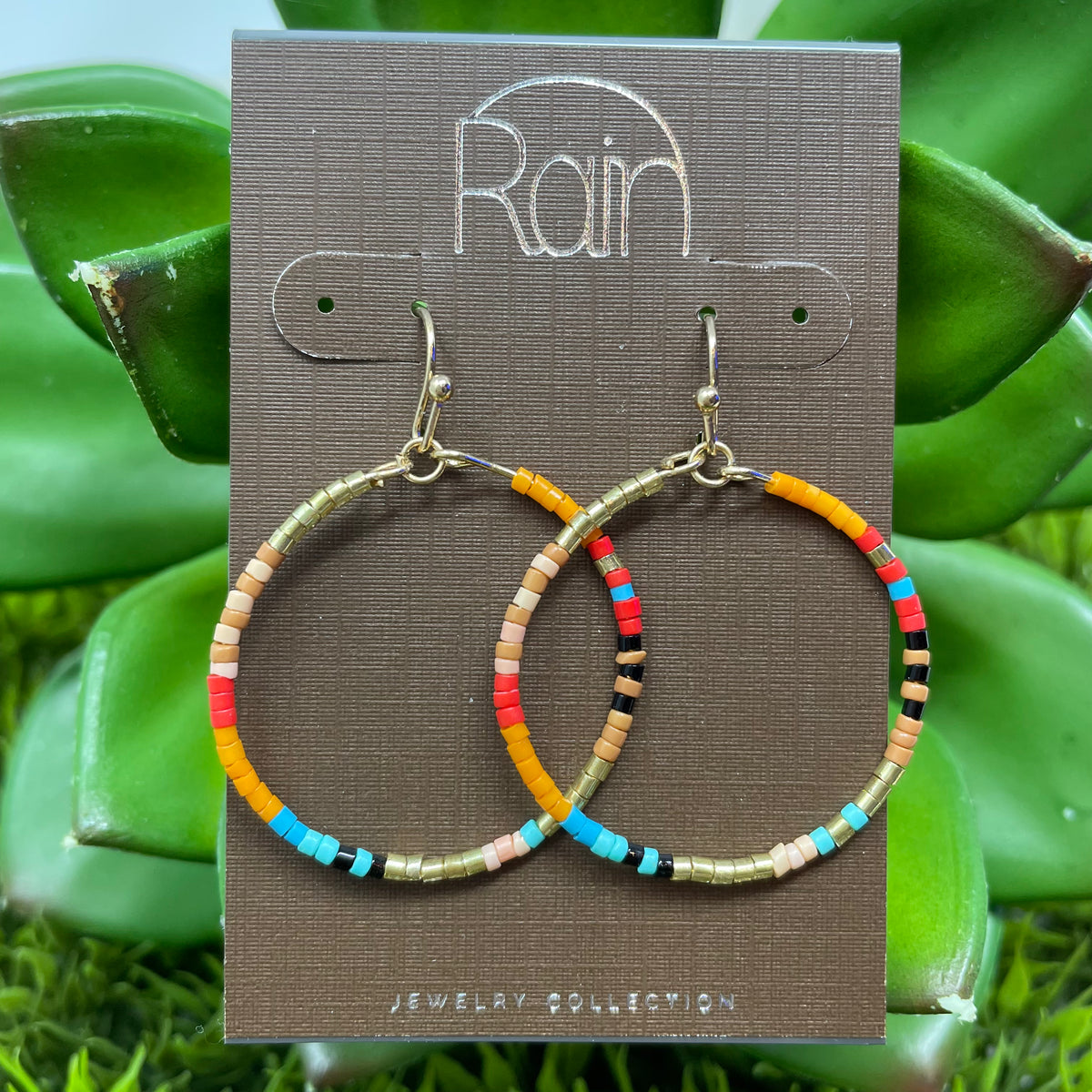 Gold Jewel Tone Seed Bead Circle Earrings