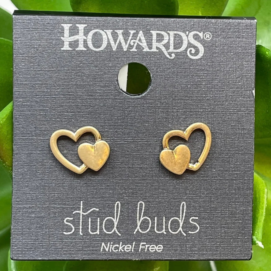 Heart w/ Heart Shadow Stud Buds Earrings