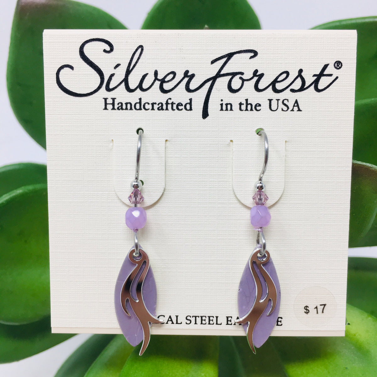 Lavender/Silver Layered Shapes Earrings