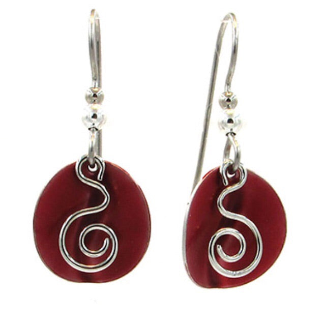 Silver Coil on Red Disc Earrings