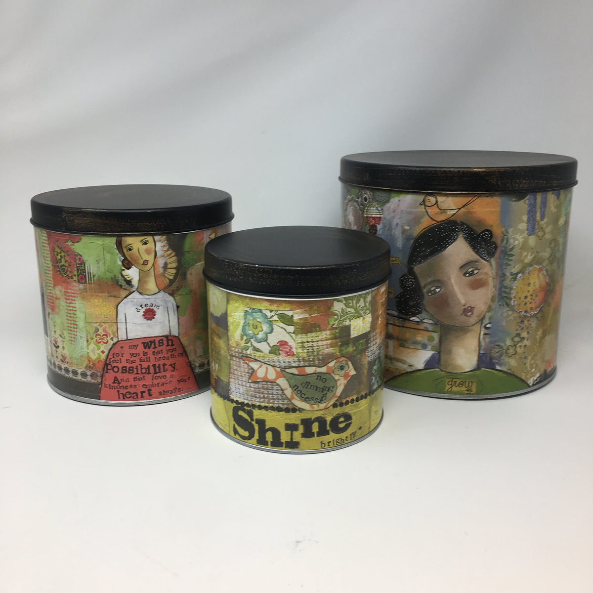 Set of 3 Canisters Grow, Dream &amp; Shine