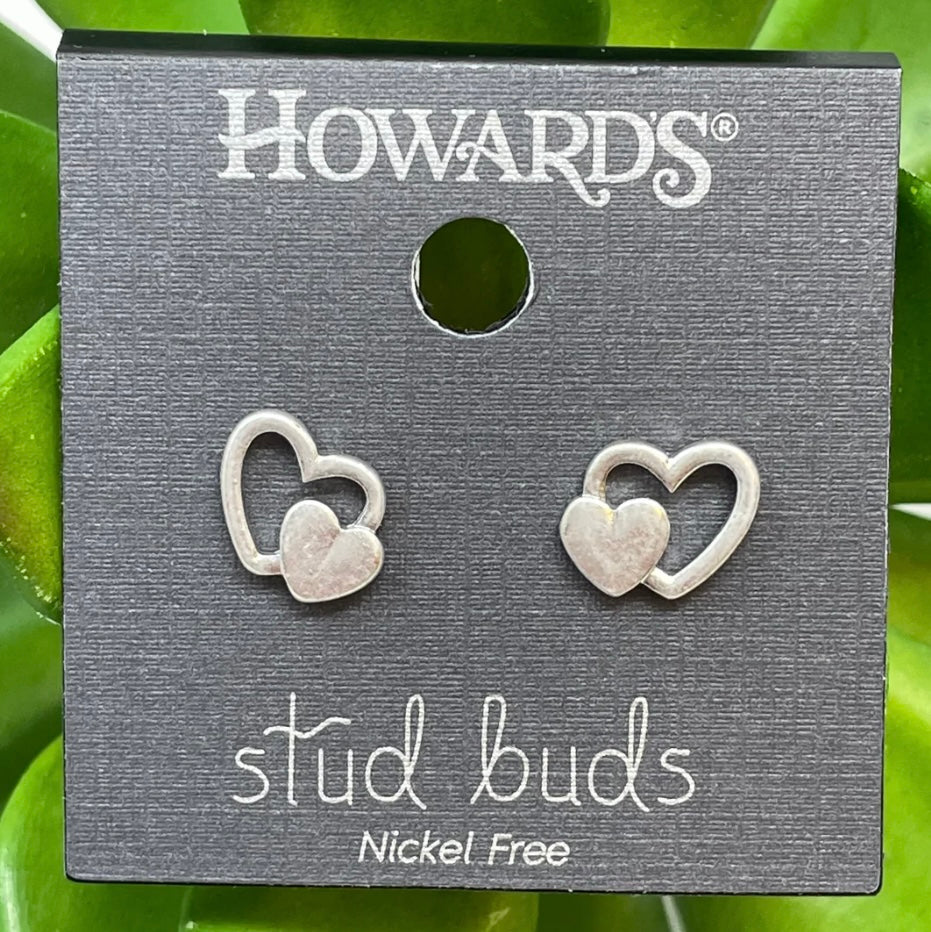 Heart w/ Heart Shadow Stud Buds Earrings