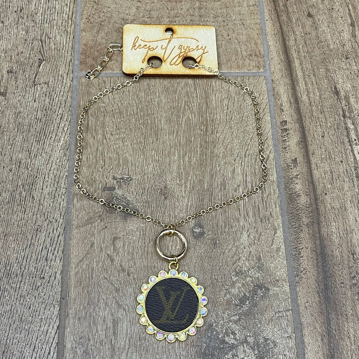 Gypsy LV Gold Necklace w/ Loop Holding Emblem - My Secret Garden
