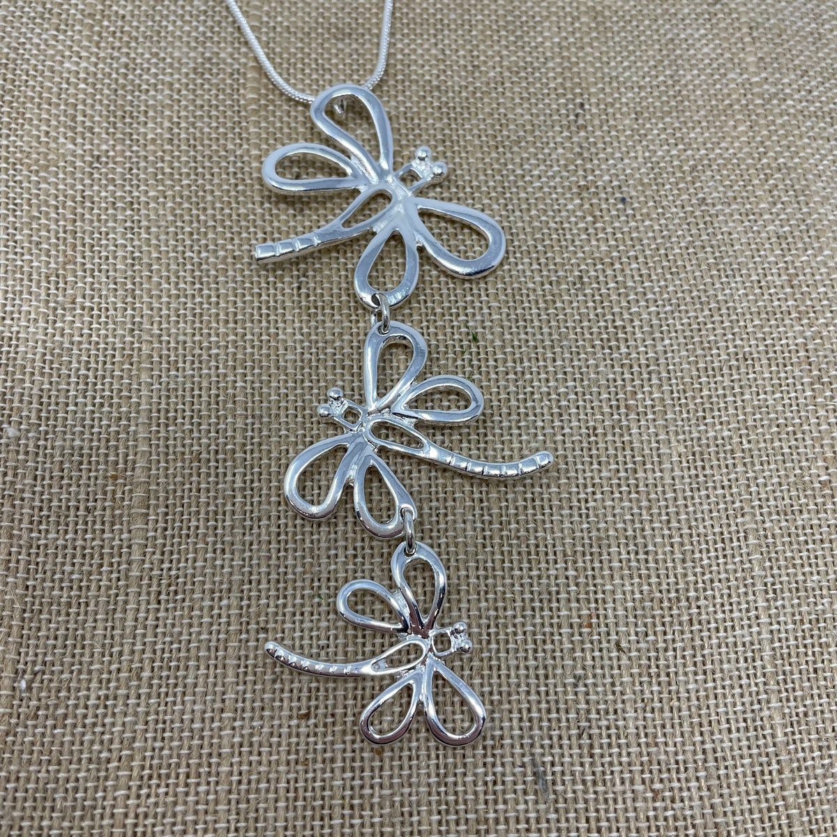 Triple Dragonfly Pendant Necklace