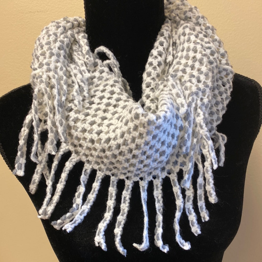 2-Tone Mini Tube Scarf w/ Fringe