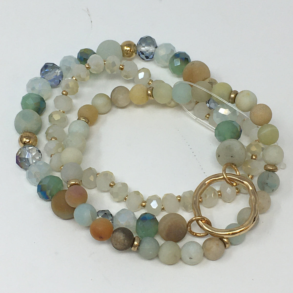 Crystal &amp; Stone Beaded Circle Bracelet Set