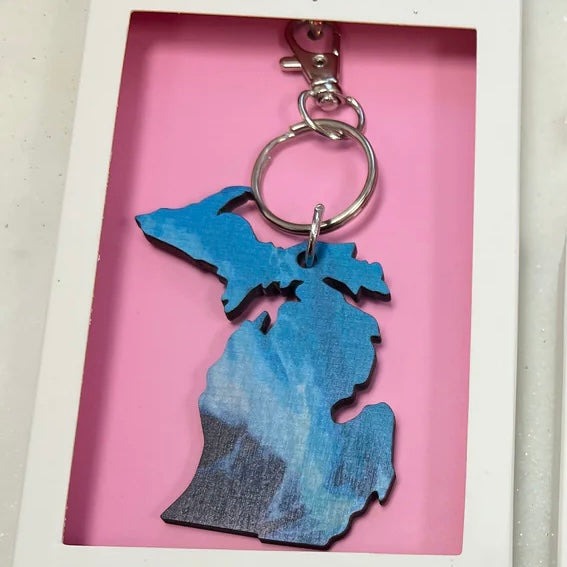 Michigan Printed Wood Keychain