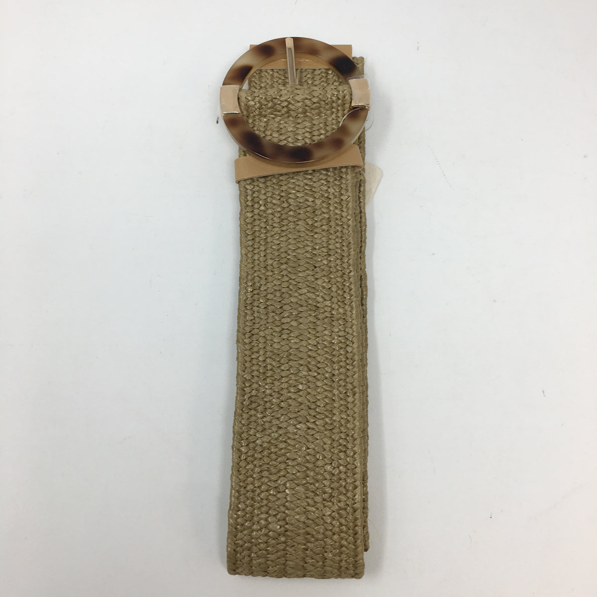 Wide Straw Circle Buckle Belt