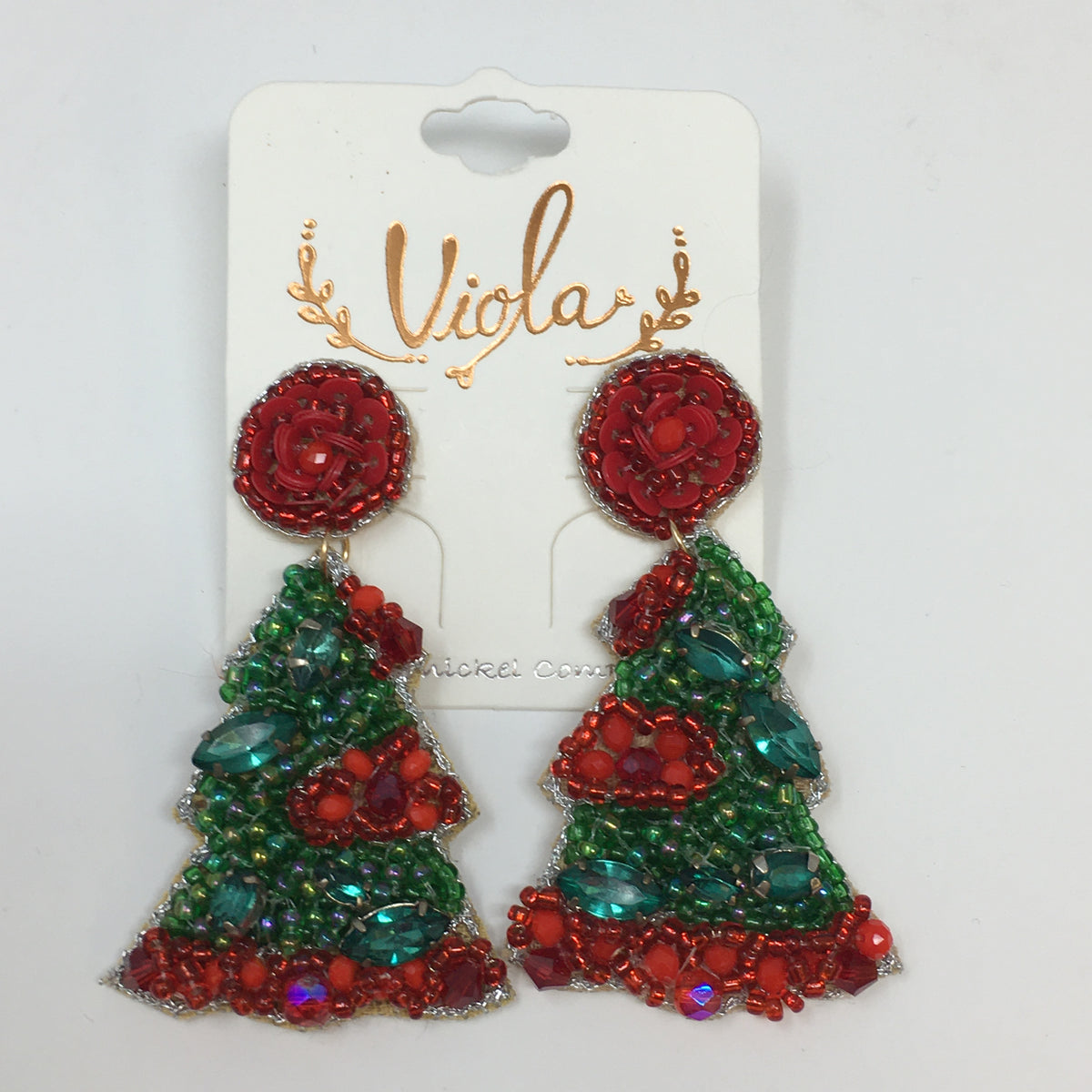 Beaded Christmas Tree Earrings