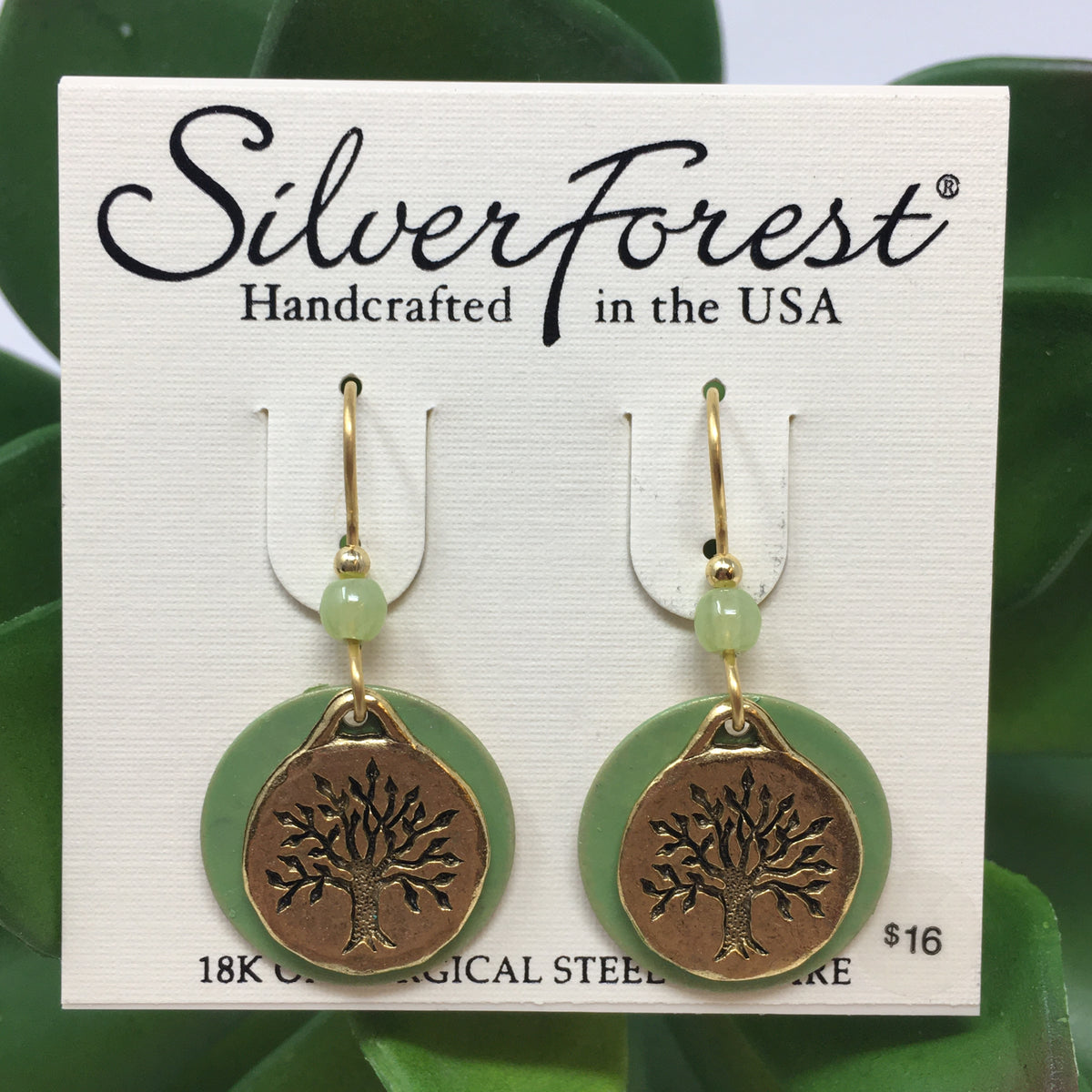 Green/Gold Tree of Life Disc Earrings
