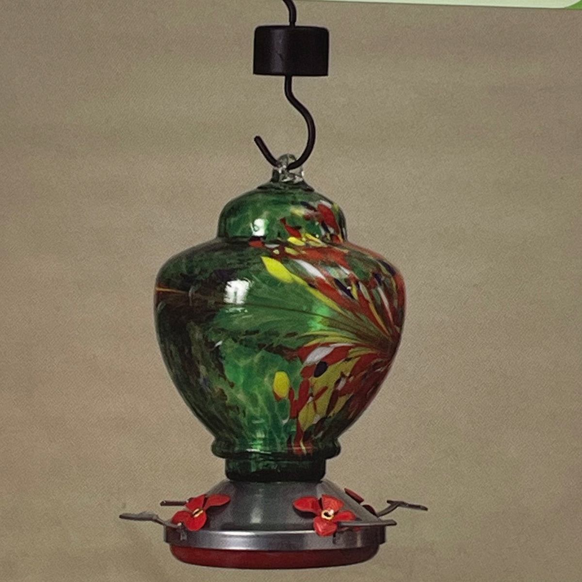 9&quot; Glass &amp; Metal Hummingbird Feeder