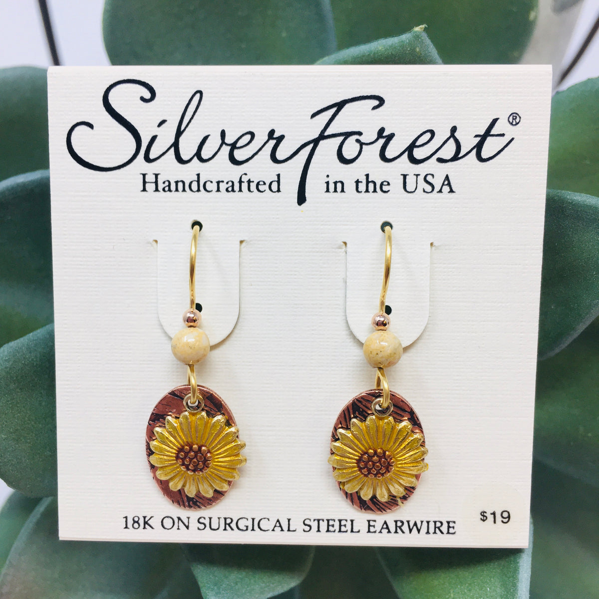 Sunflower on Copper Oval Earrings