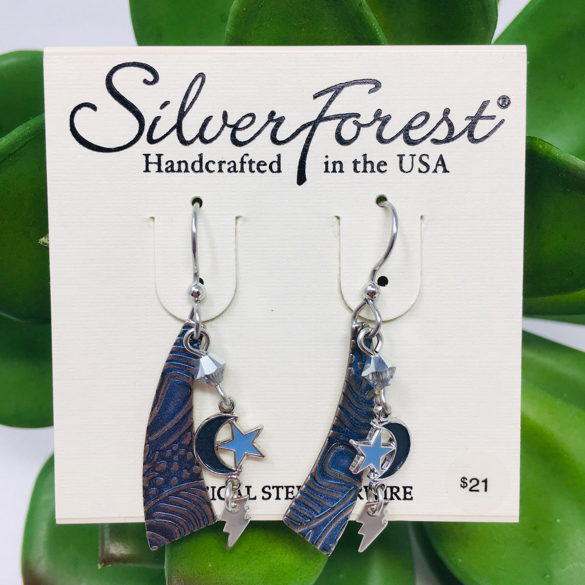 Blue/Silver Space Charms on Wisp Earrings