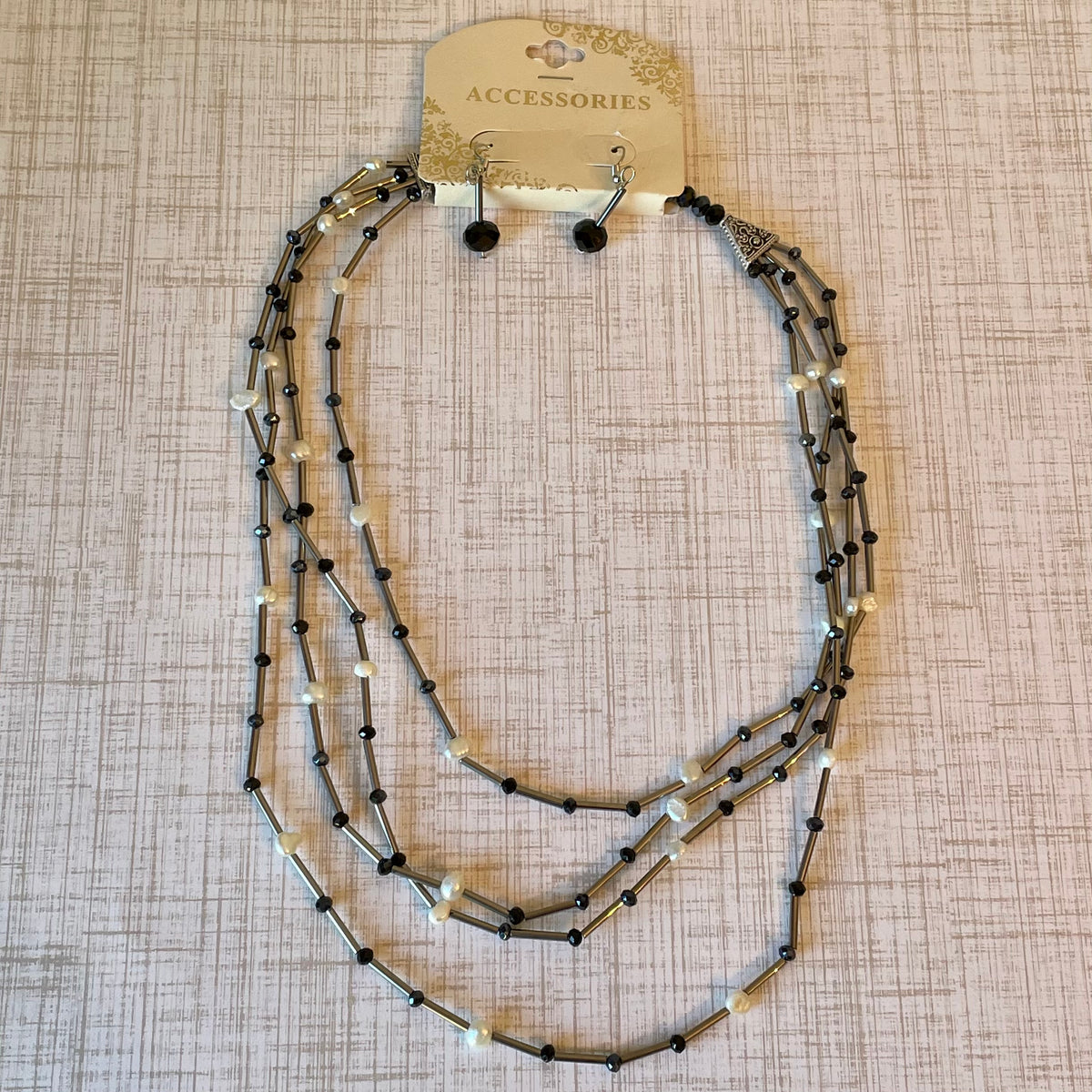 4 Strand Bead Pearl Necklace &amp; Earring Set