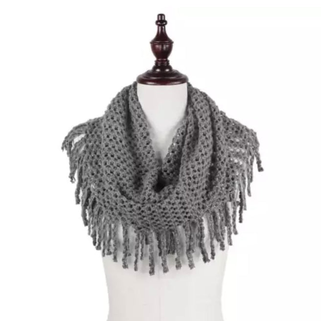 2-Tone Mini Tube Scarf w/ Fringe