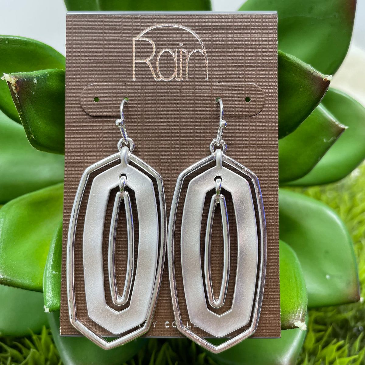 Silver Long Hexagon Layered Earrings