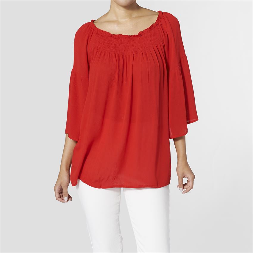 Coco + Carmen Red Flowy Peasant Blouse