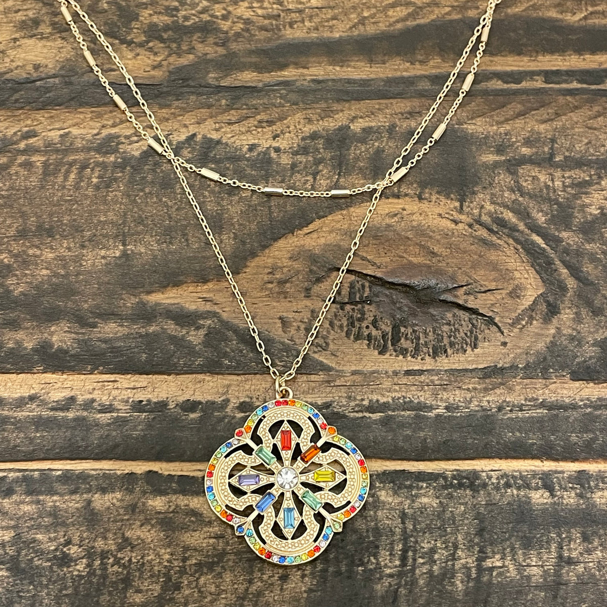 15&quot;-17&quot; Flower Shape Glass Stone Necklace
